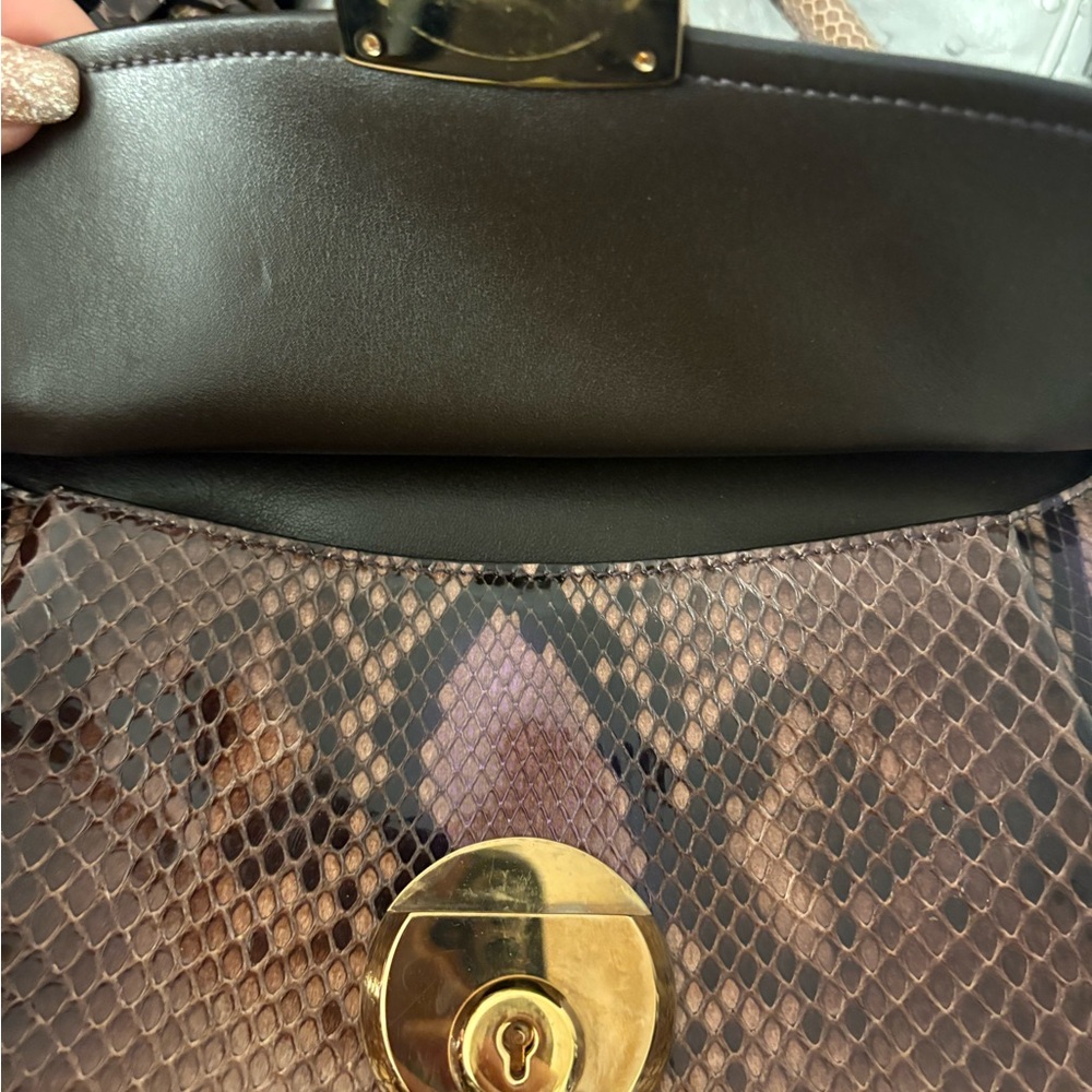 Salvatore Ferragamo Tan Python Print Satchel NWT - image 7